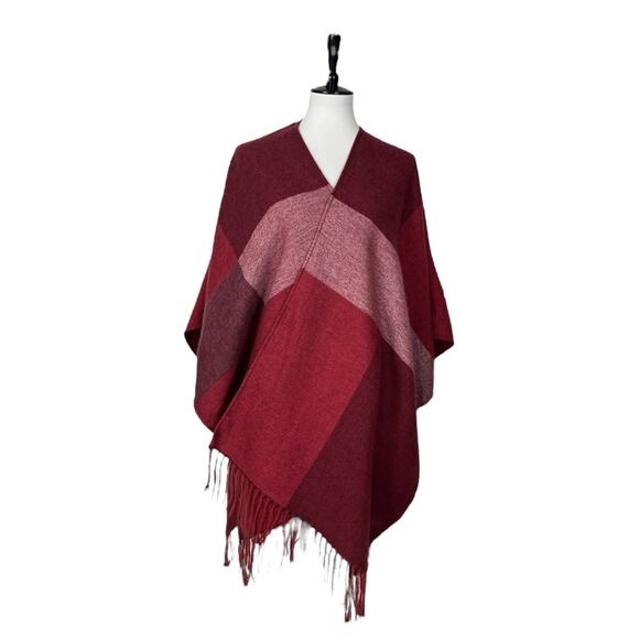 Woolrich Cozy Blanket Scarf Wrap Open Front Fringe Burgundy Pink Women One Size - Picture 2 of 12
